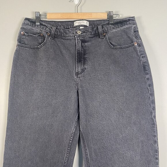 ABERCROMBIE FITCH Jeans Women’s 14 Curve Love 90’s Baggy Button Fly LowRise Dark - Picture 3 of 10